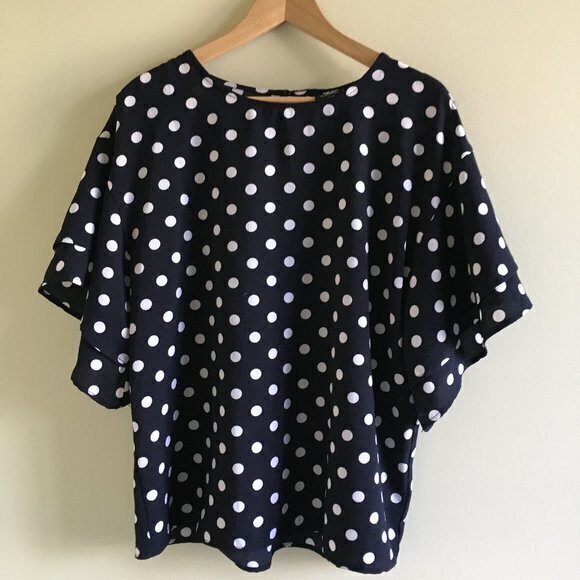BOBEAU Polka Dots Blouse Bat Ruffle Sleeve Top - Picture 2 of 7